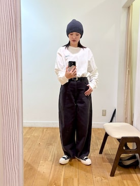 「アイテム（帽子、グレー系）」を使った、後藤綾乃さん（レディース・165cm）の秋コーディネート