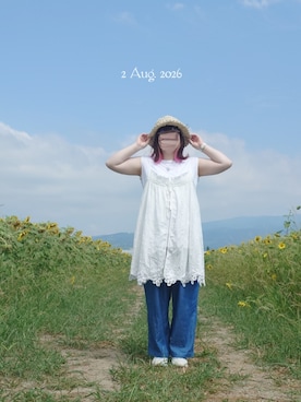 「studio CLIP（スタディオクリップ）のアイテム（Tシャツ/カットソー）」を使った、みぃさん（レディース・157cm）の夏コーディネート