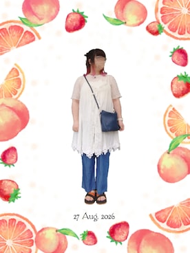 「LOWRYS FARM（ローリーズファーム）の２ＷＡＹバテンレースミニワンピース 645423（ワンピース、ホワイト系）」を使った、みぃさん（レディース・157cm）の秋コーディネート