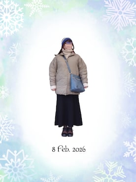 「THE NORTH FACE（ザノースフェイス）のアイテム（ダウンジャケット/コート、グリーン系）」を使った、みぃさん（レディース・157cm）の冬コーディネート