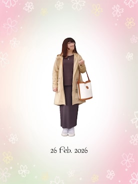 「supergroupiesのアイテム（その他アウター、ベージュ系）」を使った、みぃさん（レディース・157cm）の春コーディネート
