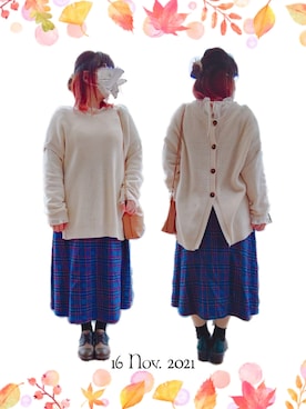 「チェック柄に恋してる」｜「アイテム（その他トップス）」を使った、みぃさん（レディース・157cm）の秋コーディネート