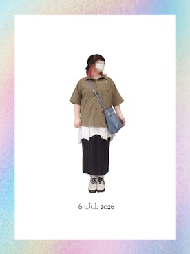 「Avail（アベイル）のアイテム（シャツ/ブラウス、グリーン系）」を使った、みぃさん（レディース・157cm）の夏コーディネート