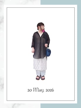 「GU（ジーユー）のアイテム（シャツ/ブラウス、ブラック系）」を使った、みぃさん（レディース・157cm）の夏コーディネート