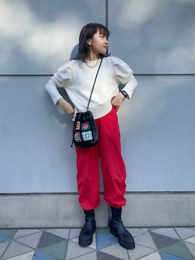 「レッドコーデ」｜「アイテム（ブーツ）」を使った、natsukiさん（レディース・154cm）の秋コーディネート