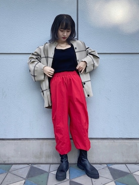 「レッドコーデ」｜「アイテム（ブーツ）」を使った、natsukiさん（レディース・154cm）の夏コーディネート