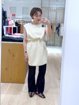 「mystic（ミスティック）のセンターステッチフレアデニム（デニムパンツ）」を使った、sanako_yoshidaさん（レディース・157cm）の夏コーディネート
