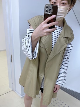 「ボーダーTシャツ」｜「アイテム（トレンチコート）」を使った、sanako_yoshidaさん（レディース・157cm）の冬コーディネート