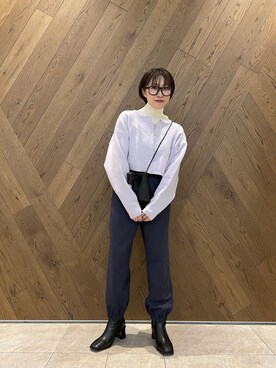 「リブニット」｜「アイテム（スウェットパンツ）」を使った、sanako_yoshidaさん（レディース・157cm）の秋コーディネート