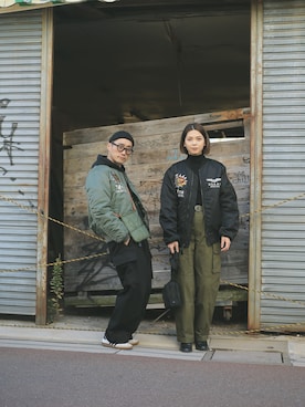 「AVIREX（アヴィレックス）のアイテム（MA-1）」を使った、Leeさん（メンズ・174cm）の冬コーディネート