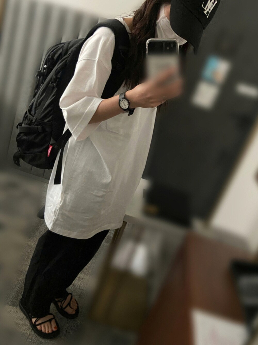 「UNIQLO、carhartt、monotone、teva、wooalong」｜「Tevaの【Teva/テバ】VOYA INFINITY ボヤ インフィニティ（サンダル、ブラック系）」を使った、саnа☻さん（レディース・156cm）の夏コーディネートの1枚目の写真