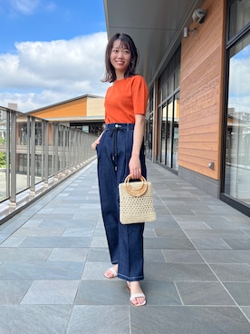 「Chez toi（シェトワ）のアイテム（かごバッグ）」を使った、いたみかなこさん（レディース・161cm）の春コーディネート