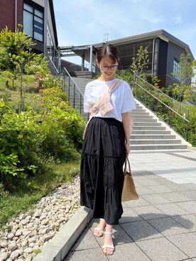 「Chez toi（シェトワ）のアイテム（かごバッグ）」を使った、いたみかなこさん（レディース・161cm）の春コーディネート