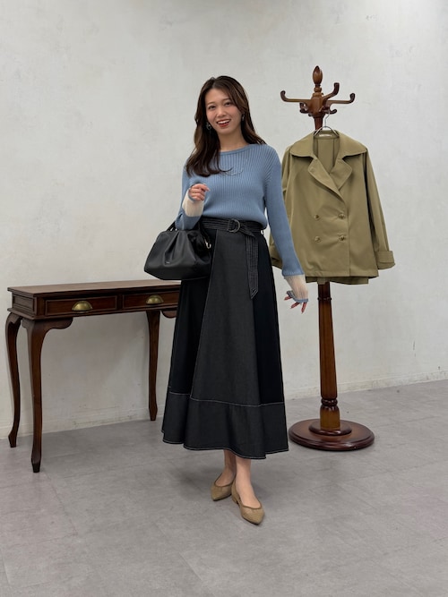 袖先オーガンジーリブニット