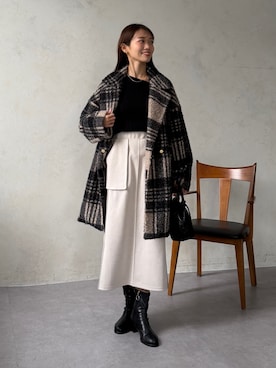 「チェック柄」｜「アイテム（その他アウター）」を使った、いたみかなこさん（レディース・161cm）の秋コーディネート