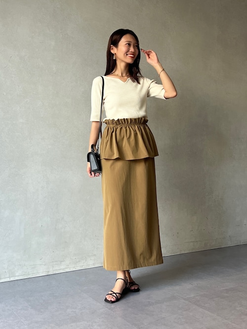 前後2WAY5分袖キーネックリブニット