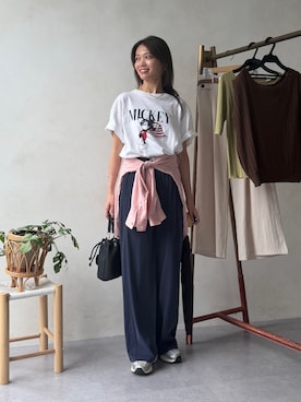 「Chez toi（シェトワ）の【ウエスト総ゴム】【楽して美脚】カットデニムイージーパンツ（その他パンツ、ブルー系）」を使った、いたみかなこさん（レディース・161cm）の夏コーディネート