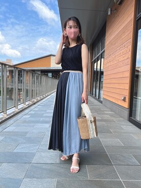 「Chez toi（シェトワ）のアイテム（かごバッグ）」を使った、いたみかなこさん（レディース・161cm）の夏コーディネート
