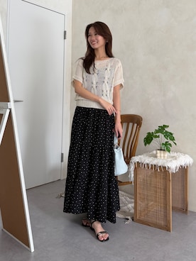 「Chez toi（シェトワ）のケーブルニットプルオーバー（ニット/セーター、ホワイト系）」を使った、いたみかなこさん（レディース・161cm）の春コーディネート