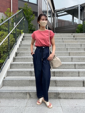 「ハイウエストパンツ」｜「アイテム（その他）」を使った、いたみかなこさん（レディース・161cm）の夏コーディネート