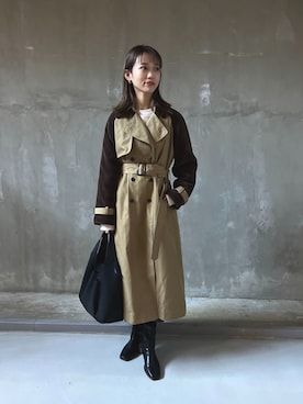 「Chez toi（シェトワ）のアイテム（トレンチコート）」を使った、いたみかなこさん（レディース・161cm）の秋コーディネート