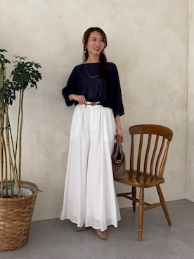 「Chez toi（シェトワ）のUV加工ドルマンプルオーバー（ニット/セーター、ブルー系）」を使った、いたみかなこさん（レディース・161cm）の夏コーディネート