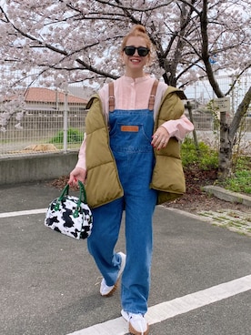 「ピンクシャツ」｜「アイテム（オールインワン・サロペット）」を使った、natsupooさん（レディース・167cm）の春コーディネート