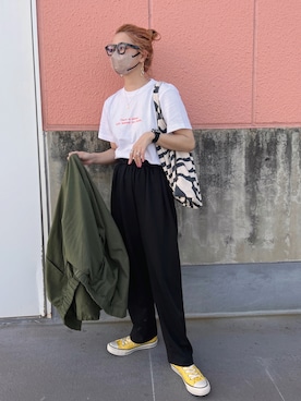 「シャツジャケット」｜「アイテム（ノーカラージャケット）」を使った、natsupooさん（レディース・167cm）の春コーディネート