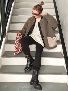 「レースアップシューズ」｜「アイテム（ノーカラージャケット）」を使った、natsupooさん（レディース・167cm）の秋コーディネート