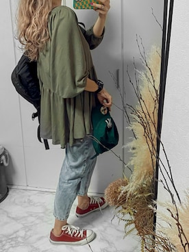 「GRL（グレイル）のテーパードデニムパンツ（デニムパンツ）」を使った、natsupooさん（レディース・167cm）の夏コーディネート