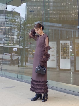 「mystic（ミスティック）のアイテム（ワンピース）」を使った、kusuda yoshikoさん（レディース・163cm）の秋コーディネート