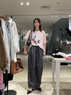 「mystic（ミスティック）のアソートプリントT（Tシャツ/カットソー、ピンク系）」を使った、kusuda yoshikoさん（レディース・163cm）の春コーディネート