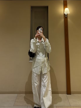 「mystic（ミスティック）のボタンレイヤードBIGシャツ（シャツ/ブラウス、ブラウン系）」を使った、kusuda yoshikoさん（レディース・163cm）の春コーディネート