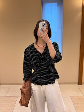 「mystic（ミスティック）のアイテム（トートバッグ）」を使った、kusuda yoshikoさん（レディース・163cm）の春コーディネート