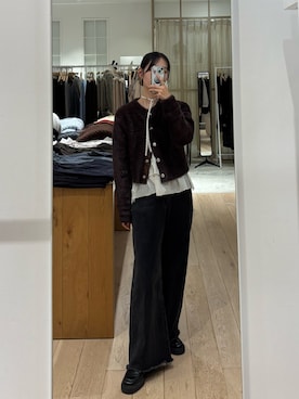 「アイテム（カーディガン/ボレロ）」を使った、kusuda yoshikoさん（レディース・163cm・30代）の秋コーディネート