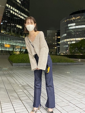 「mystic（ミスティック）のセンターステッチフレアデニム（デニムパンツ）」を使った、kusuda yoshikoさん（レディース・163cm）の夏コーディネート