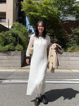 「mystic（ミスティック）の襟付きレースワンピース（ワンピース、ホワイト系）」を使った、kusuda yoshikoさん（レディース・163cm）の春コーディネート