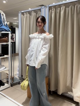 「mystic（ミスティック）のコットンキャンディブラウス（シャツ/ブラウス、ホワイト系）」を使った、kusuda yoshikoさん（レディース・163cm）の春コーディネート