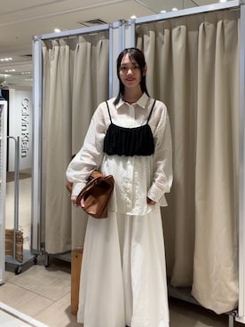 「mystic（ミスティック）のカラービーズネックレス（リング、レッド系）」を使った、kusuda yoshikoさん（レディース・163cm）の春コーディネート