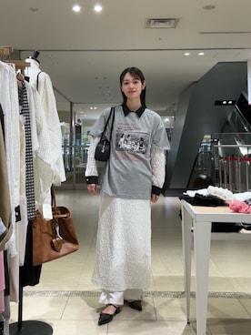 「mystic（ミスティック）の襟付きレースワンピース（ワンピース、ホワイト系）」を使った、kusuda yoshikoさん（レディース・163cm）の春コーディネート