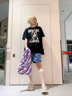 「アイテム（エコバッグ/サブバッグ、パープル系）」を使った、YUNさん（レディース・168cm）の夏コーディネート