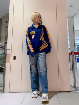 「レーシングジャケット」｜「アイテム（デニムパンツ）」を使った、YUNさん（レディース・168cm）の夏コーディネート