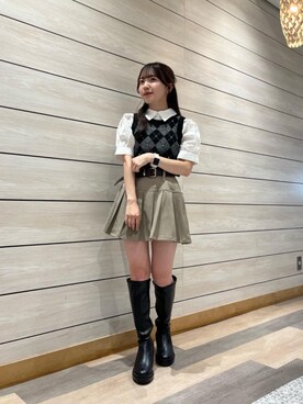 「MAJESTIC LEGON（マジェスティックレゴン）の☆盛れるストレッチロングブーツ（ブーツ、ブラック系）」を使った、miyuuさん（レディース・151cm）の夏コーディネート