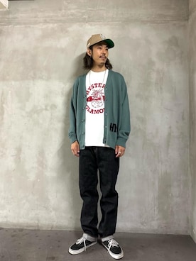 「HYSTERIC GLAMOUR（ヒステリックグラマー）のストレートデニムパンツ（デニムパンツ）」を使った、森 拓巳さん（メンズ・176cm）の夏コーディネート