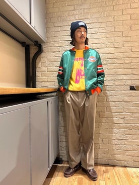 「HYSTERIC GLAMOUR（ヒステリックグラマー）のアイテム（スタジャン）」を使った、森 拓巳さん（メンズ・176cm）の秋コーディネート