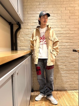 「HYSTERIC GLAMOUR（ヒステリックグラマー）の【26～28cm】サイドジップ ハイカットスニーカー（スニーカー）」を使った、森 拓巳さん（メンズ・176cm）の冬コーディネート