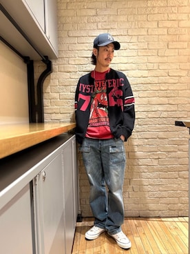 「HYSTERIC GLAMOUR（ヒステリックグラマー）の【26～28cm】サイドジップ ハイカットスニーカー（スニーカー）」を使った、森 拓巳さん（メンズ・176cm）の冬コーディネート
