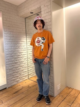 「アイテム（ハット）」を使った、森 拓巳さん（メンズ・175cm）の春コーディネート