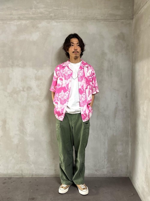 DENNIS MORRIS/BOLLOKS ANARCHY MIX柄 オープンカラーシャツ