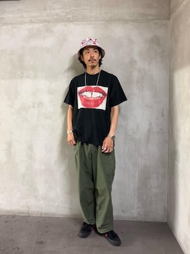 「HYSTERIC GLAMOUR（ヒステリックグラマー）のアイテム（ハット）」を使った、森 拓巳さん（メンズ・175cm）の夏コーディネート